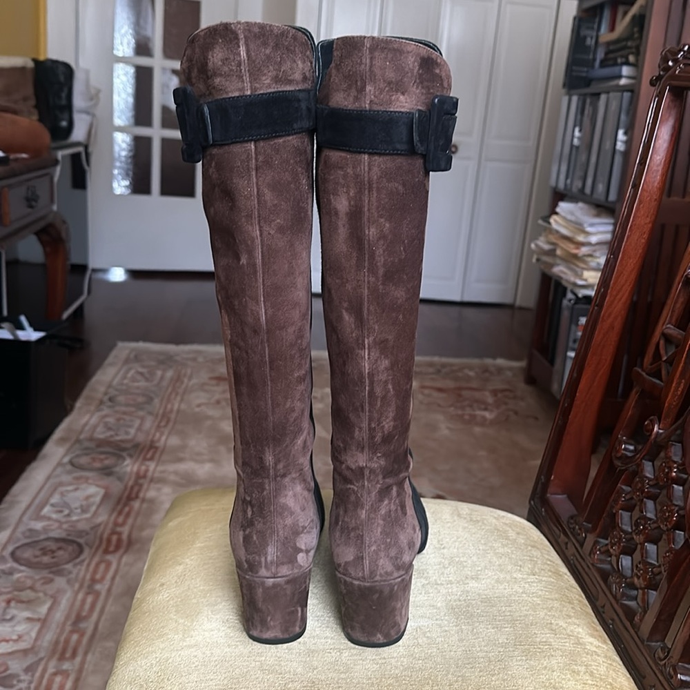 Roger Vivier Two Tone Black Brown Knee High Pull On Boots Size 39.5 US 9 - Picture 10 of 16